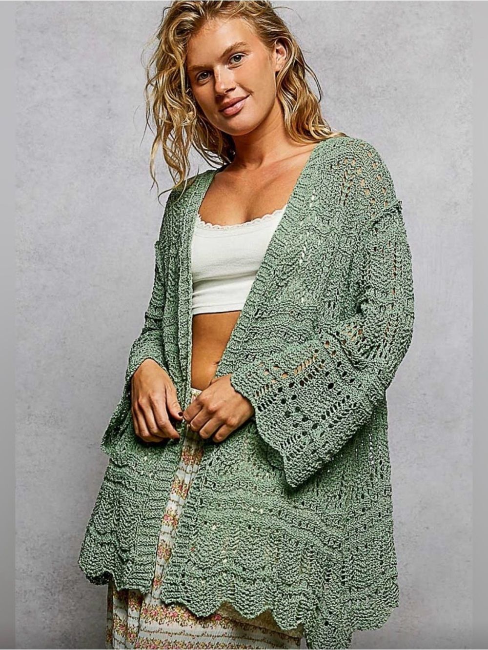 POL Relaxed Fit NWT Various Pattern Open Front Cardigan in Grass Green Size Med